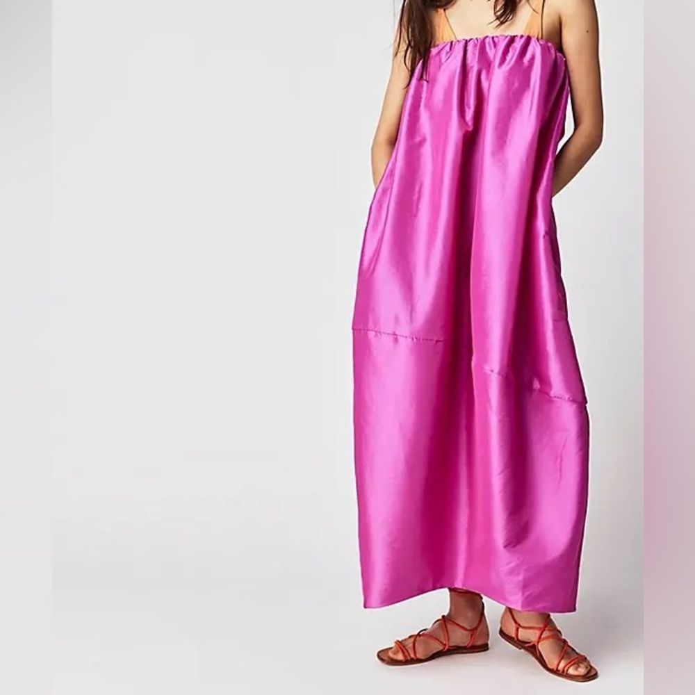 NWOT Free People Emma Pink Taffeta Maxi Dress Size Large Size L Boho Coverup